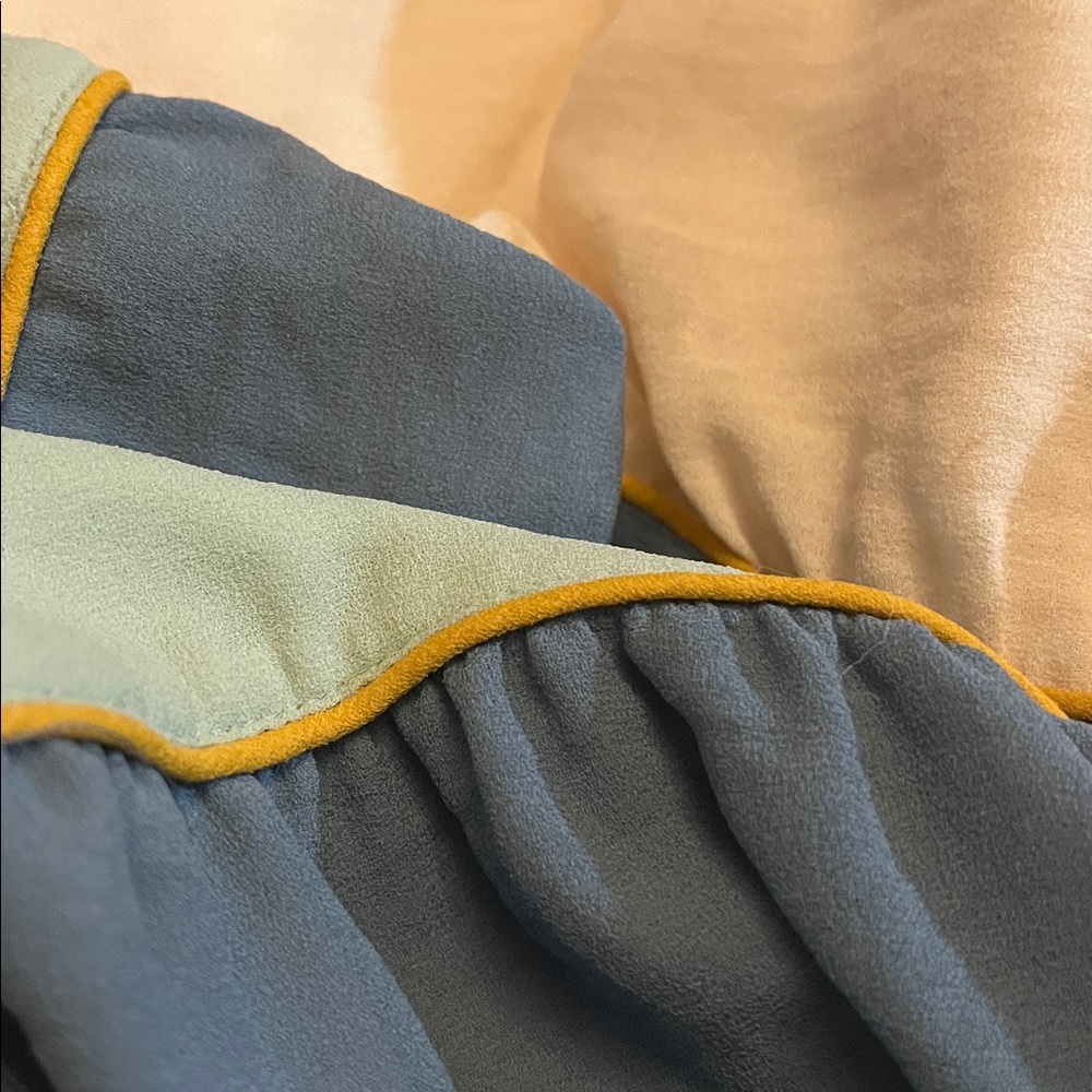 LOFT Sky Blue Cream Mustard Yellow Mint Green Colorblock Peplum Camisole Tank L - Picture 10 of 11